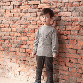 Metal grey kids trousers with coin motif