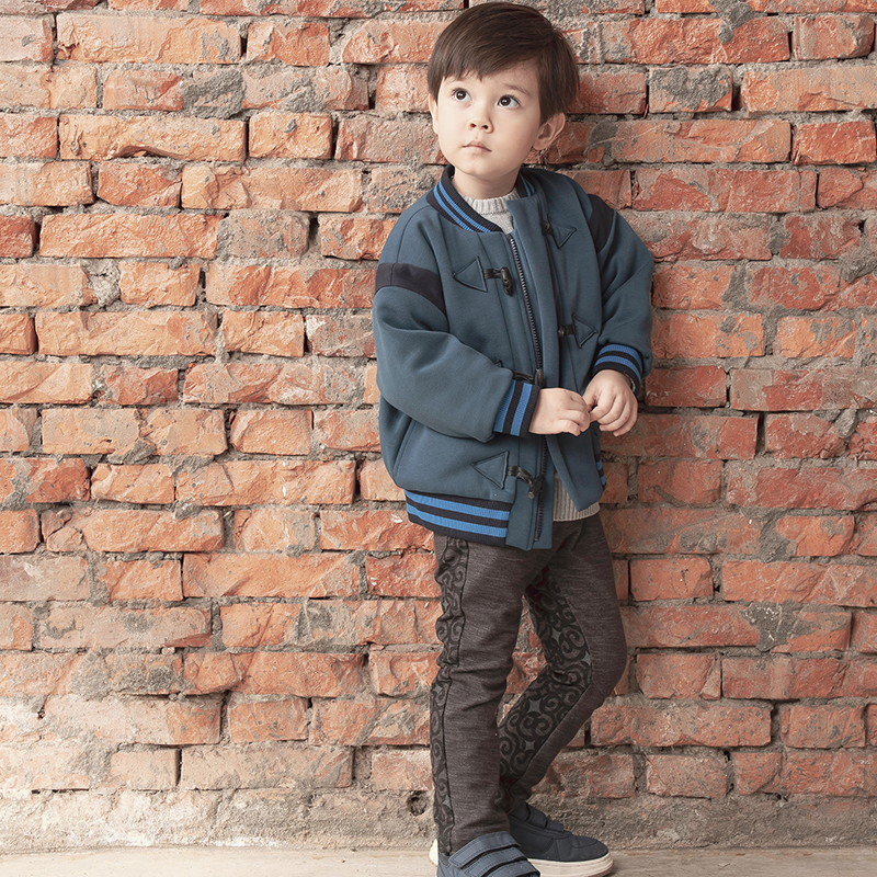 Metal grey kids trousers with coin motif