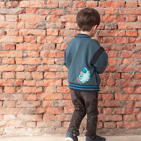 Metal grey kids trousers with coin motif