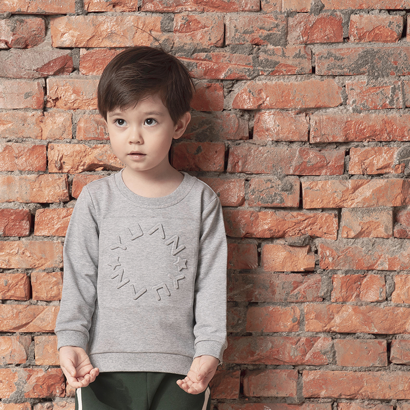 Light heather grey kids sweatshirt with embossed YUAN logo