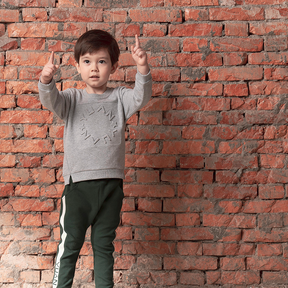 Light heather grey kids sweatshirt with embossed YUAN logo