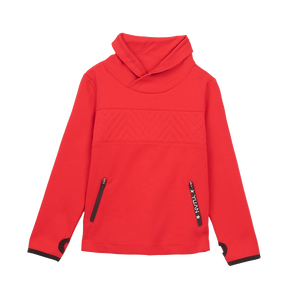 Red kids sweatshirt with stand collar and YUAN logo detail