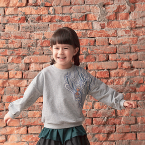 Light grey kids drop shoulder sweatshirt with embroidered koi motif