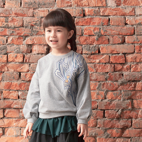 Light grey kids drop shoulder sweatshirt with embroidered koi motif