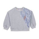 Light grey kids drop shoulder sweatshirt with embroidered koi motif