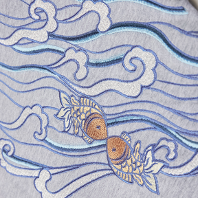 Light grey kids drop shoulder sweatshirt with embroidered koi motif