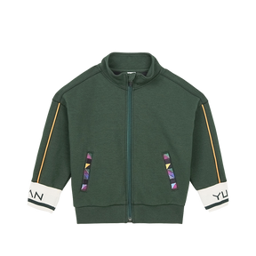 Dark green kids jacket with geometric designs