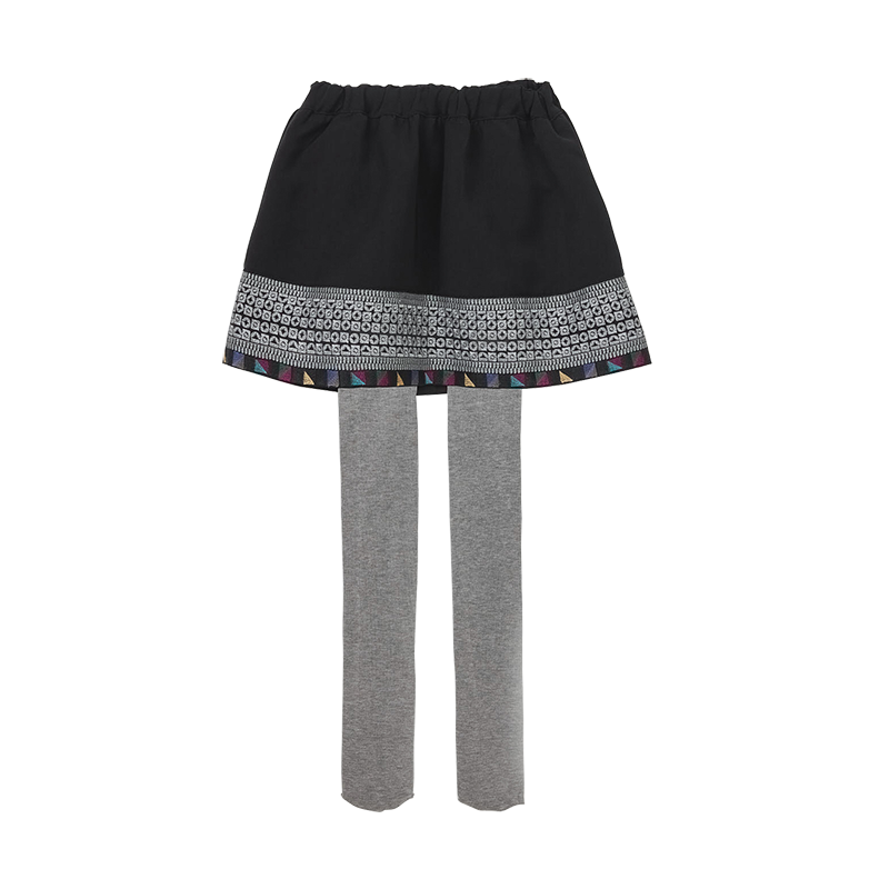 Black kids skirt with geometric designs and matching stockings