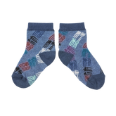 Grey blue kids good fortune short sock