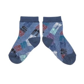 Grey blue kids good fortune short sock