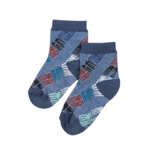 Grey blue kids good fortune short sock