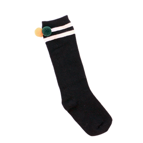 Black kids long socks with pom poms