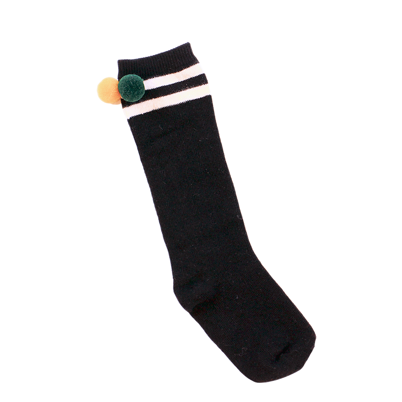 Black kids long socks with pom poms