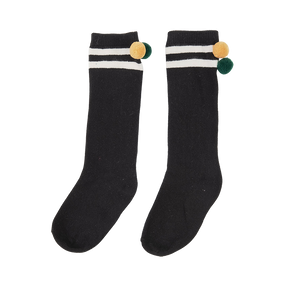 Black kids long socks with pom poms