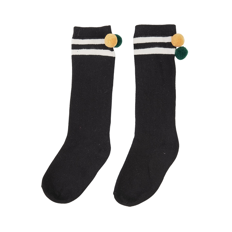 Black kids long socks with pom poms