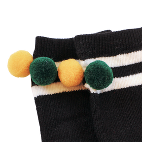 Black kids long socks with pom poms