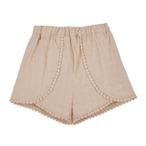 <tc>Khaki baby culottes with embroidered coin motif</tc>