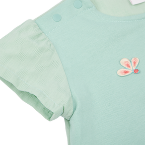 <tc>Lake green baby top with peacock appliqué</tc>