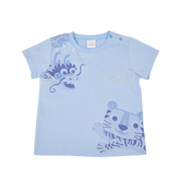 <tc>Blue baby T-shirt with dragon and tiger print</tc>