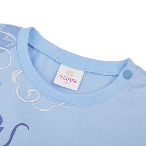 <tc>Blue baby T-shirt with dragon and tiger print</tc>