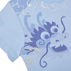 <tc>Blue baby T-shirt with dragon and tiger print</tc>