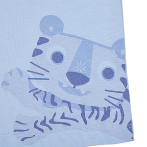 <tc>Blue baby T-shirt with dragon and tiger print</tc>