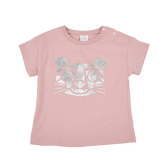 <tc>Plum candy baby T-shirt with metallic tiger print</tc>