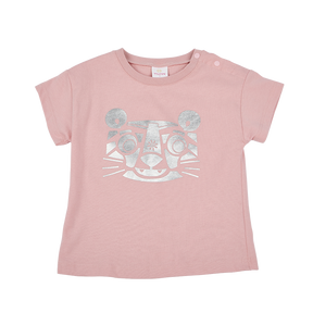 <tc>Plum candy baby T-shirt with metallic tiger print</tc>