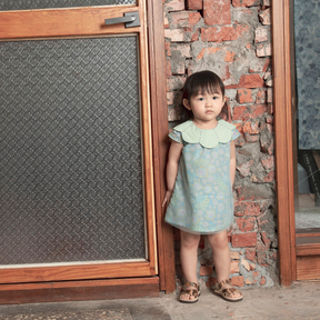 <tc>Celadon baby dress with petal shaped collar</tc>