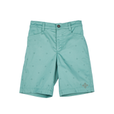 <tc>Grey green kids shorts with embroidered endless knot</tc>