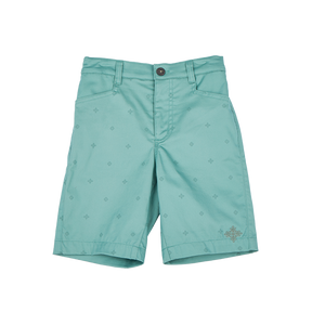 <tc>Grey green kids shorts with embroidered endless knot</tc>