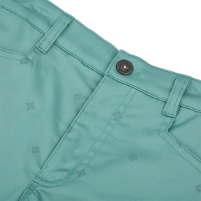 <tc>Grey green kids shorts with embroidered endless knot</tc>