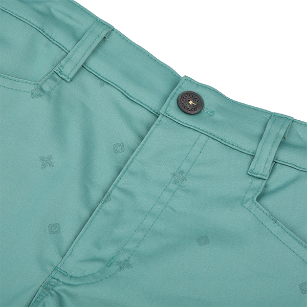 <tc>Grey green kids shorts with embroidered endless knot</tc>