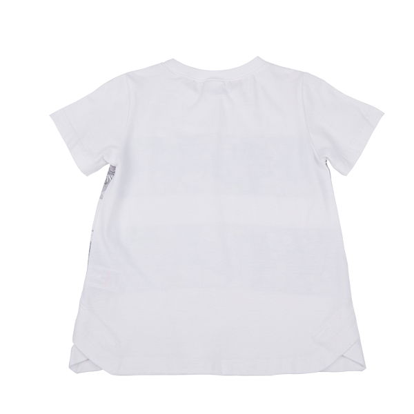 <tc>White kids T-shirt with peacock printed panels</tc>