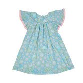 <tc>Celadon kids dress with ruffle sleeves and peacock print</tc>