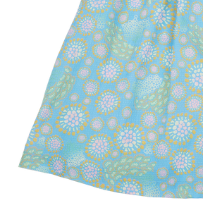 <tc>Celadon kids dress with ruffle sleeves and peacock print</tc>