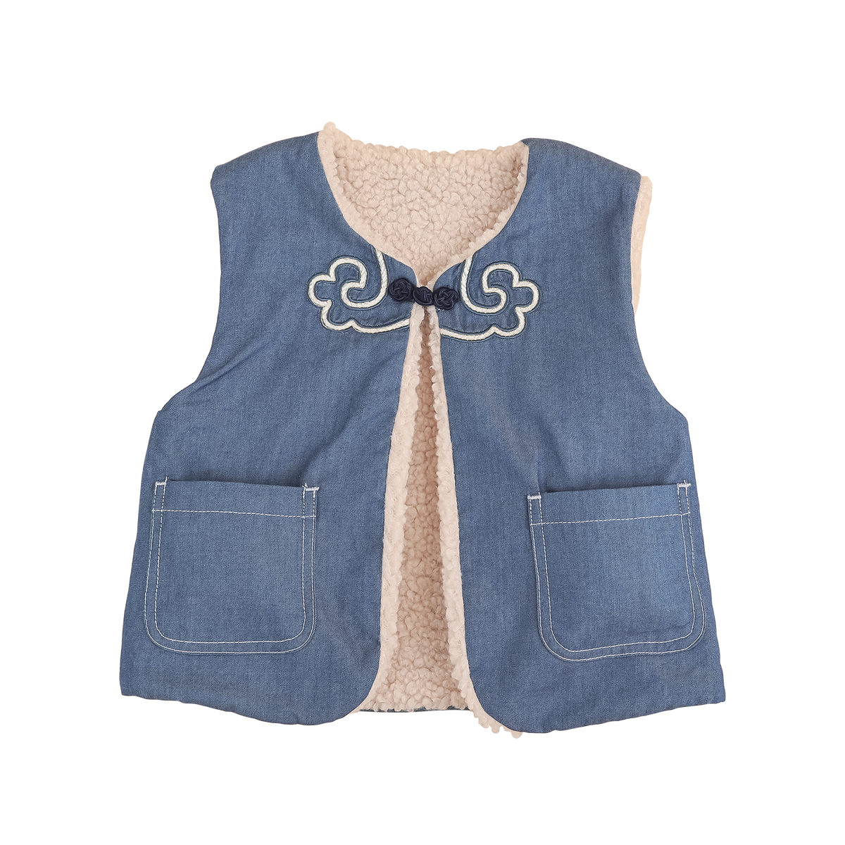 Denim and oatmeal reversible baby vest