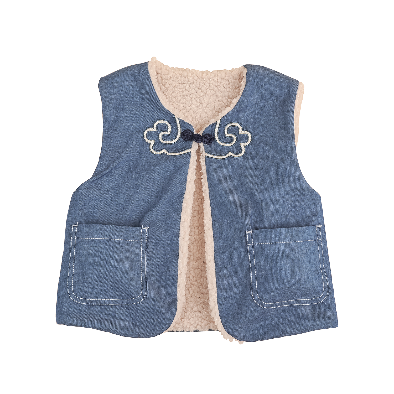 Denim and oatmeal reversible baby vest