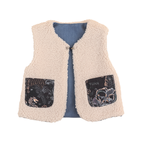 Denim and oatmeal reversible baby vest