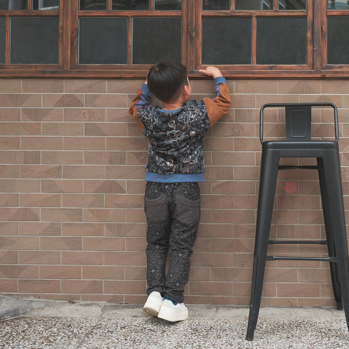 Grey blue kids patchwork sweatshirt with "beast wishes" print