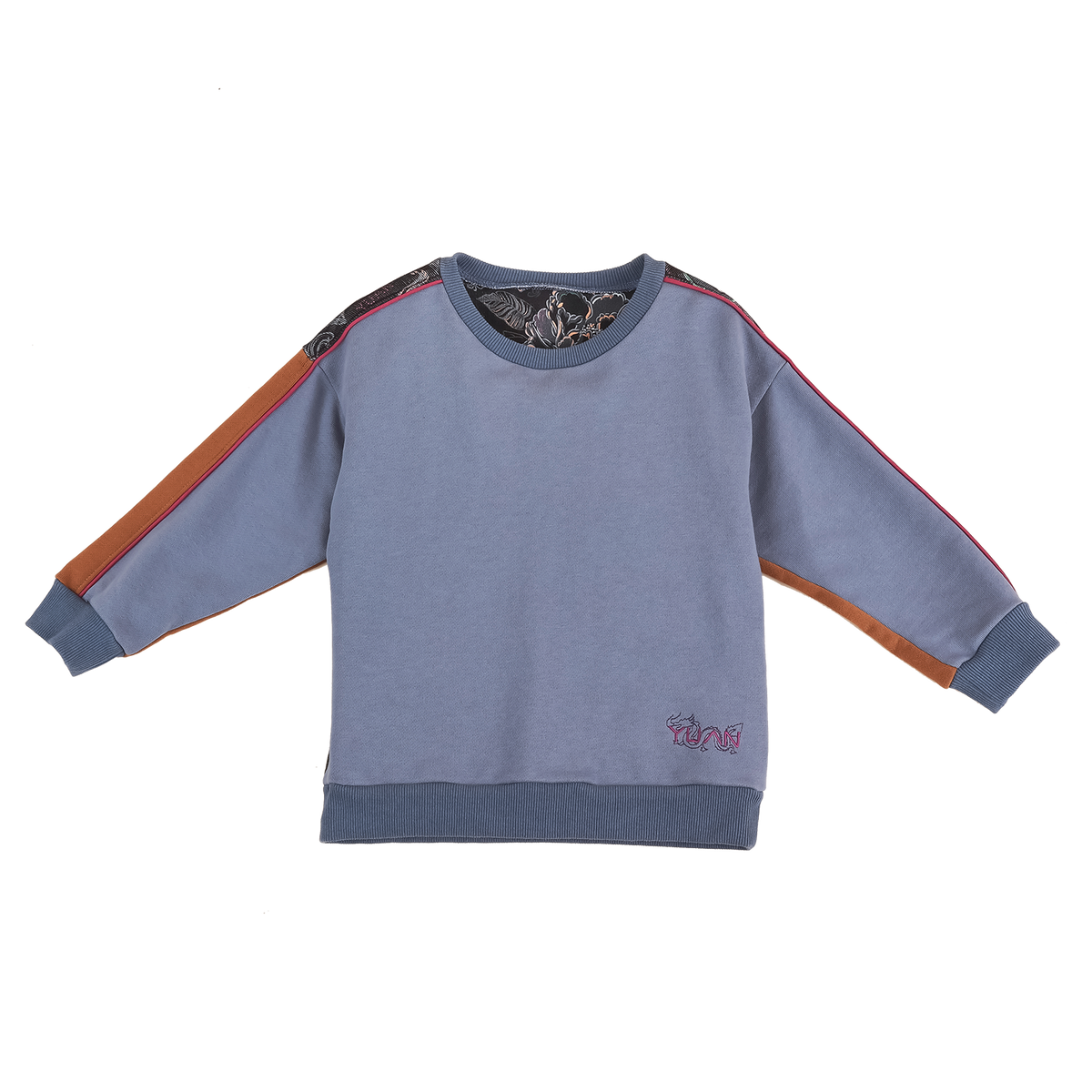 Grey blue kids patchwork sweatshirt with "beast wishes" print