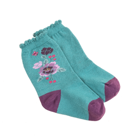 Pine green mid-calf peony socks