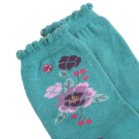 Pine green mid-calf peony socks