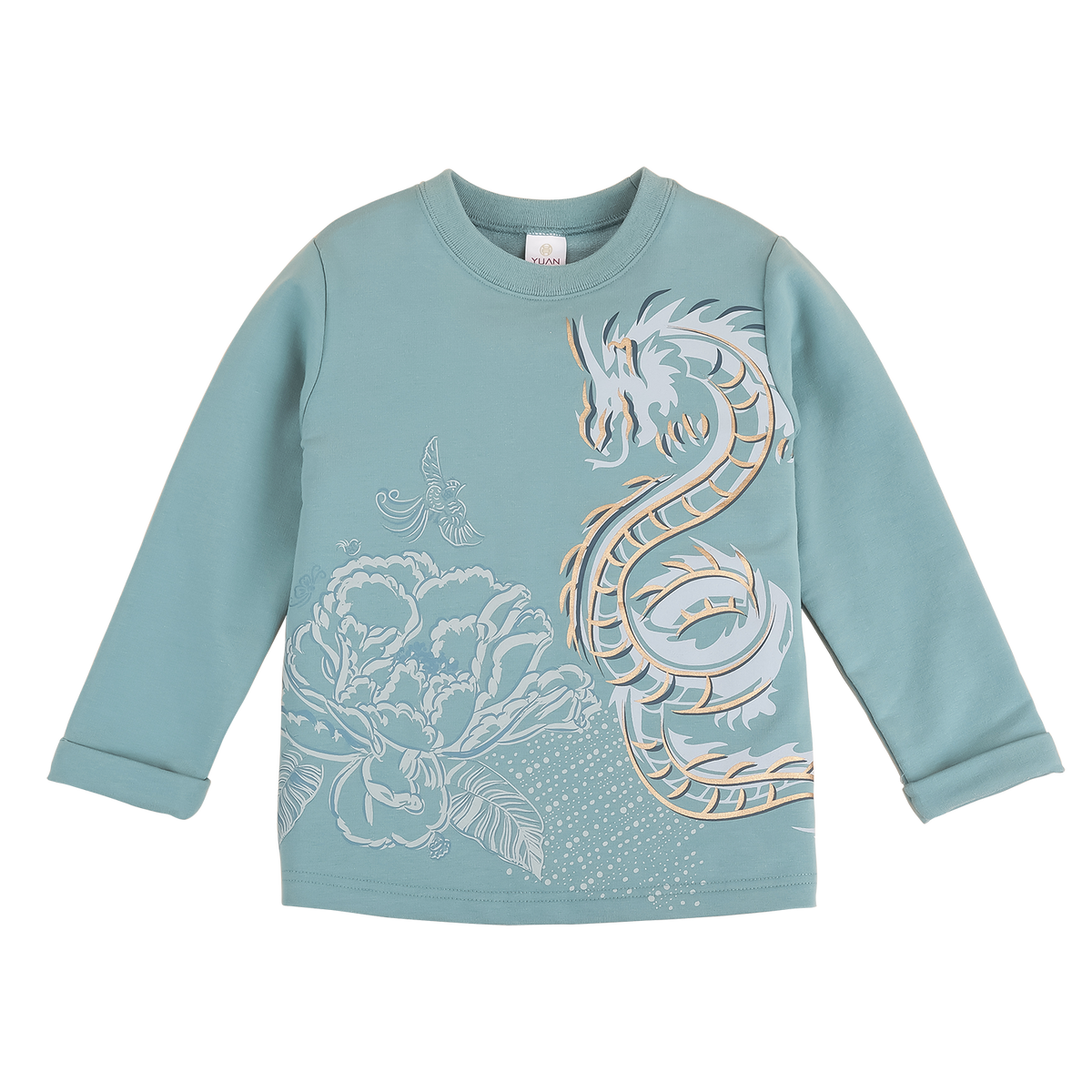 Lake blue kids top with dragon motif