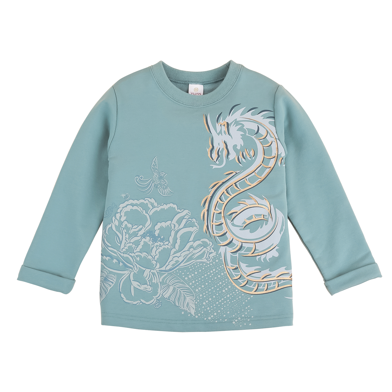 Lake blue kids top with dragon motif