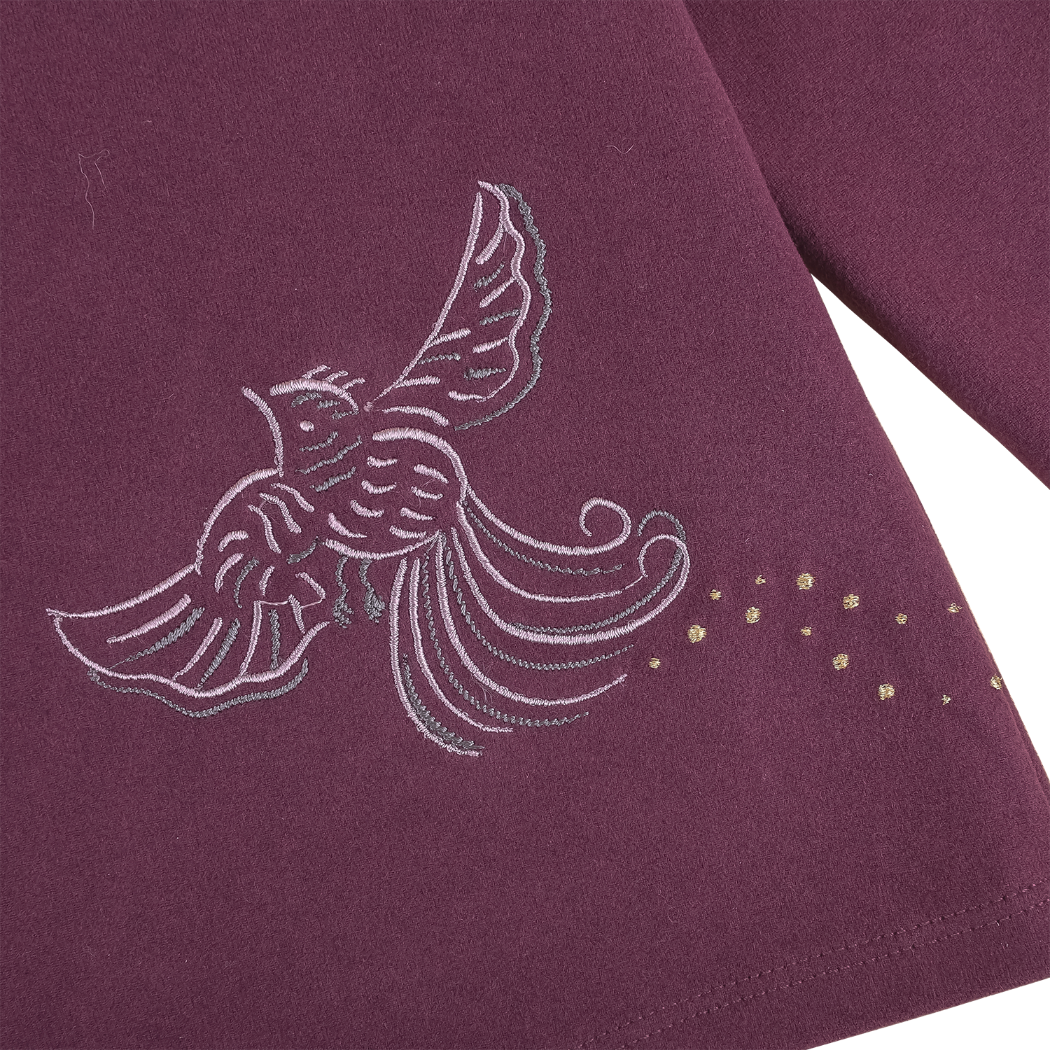 Purple kids ruffled turtleneck with embroidered phoenix