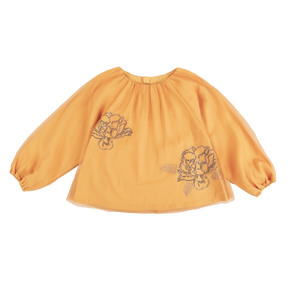 橄欖黃網紗泡泡袖小童上衣