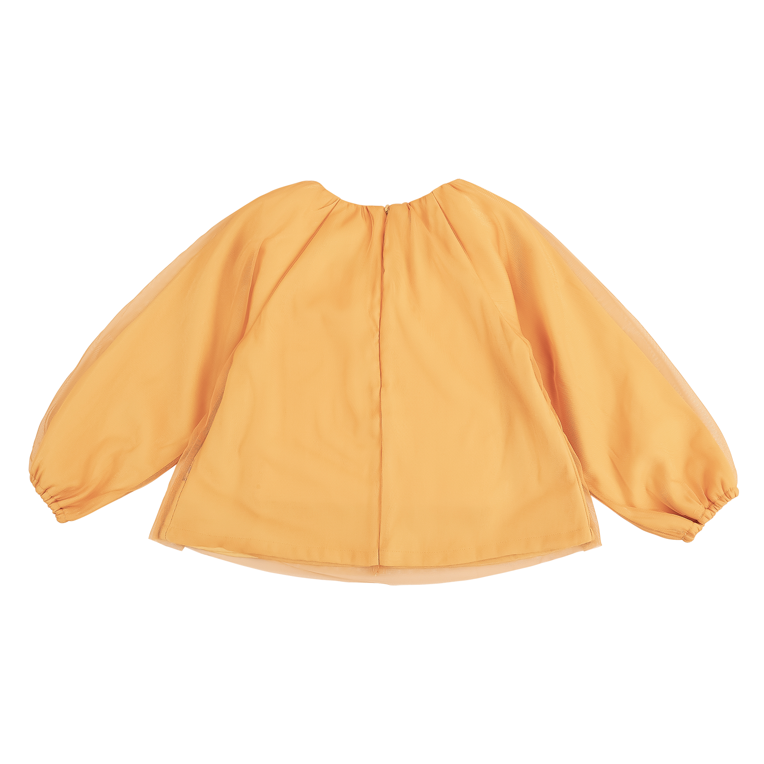 Mustard kids bubble top with gauze overlay and peony motif