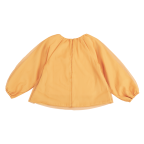 Mustard kids bubble top with gauze overlay and peony motif