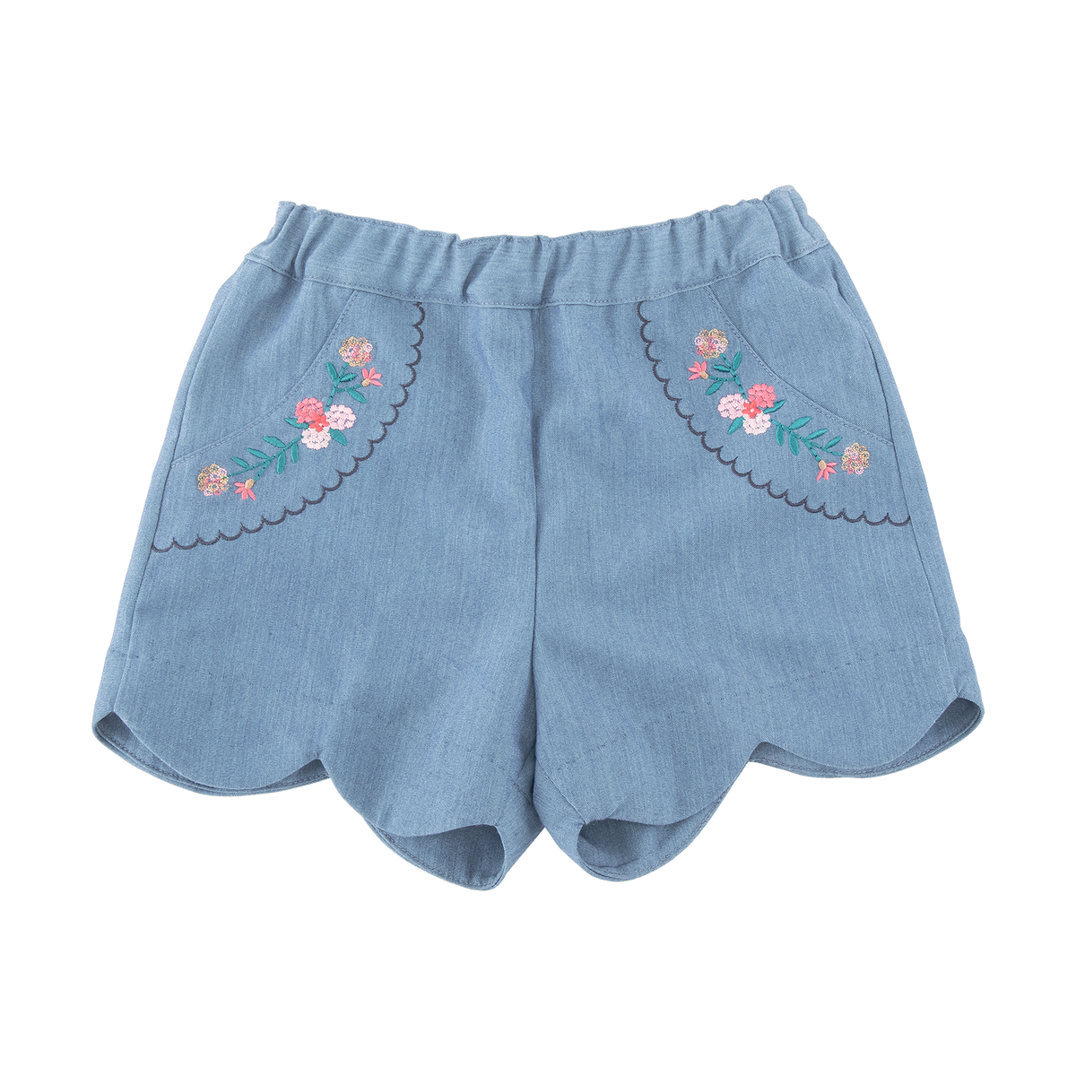 <tc>Blue baby shorts with embroidered flowers</tc>